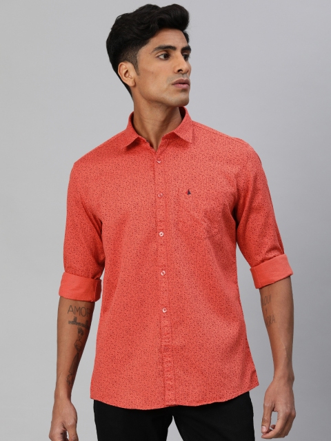 

British Club Men Orange & Maroon Slim Fit Printed Casual Shirt