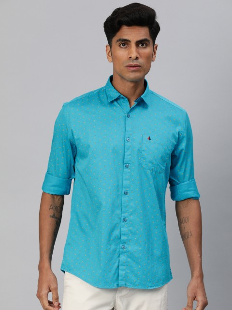 

British Club Men Blue & Rust Orange Slim Fit Printed Casual Shirt