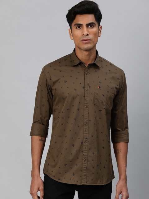 

British Club Men Brown & Navy Blue Slim Fit Printed Casual Shirt