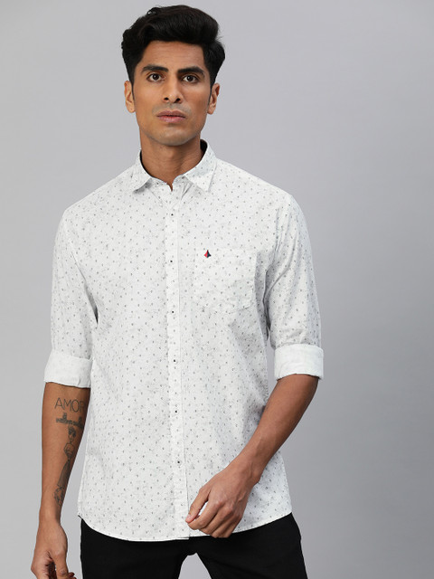 

British Club Men White & Black Slim Fit Micro Ditsy Printed Casual Shirt