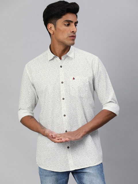 

British Club Men White & Beige Slim Fit Printed Casual Shirt