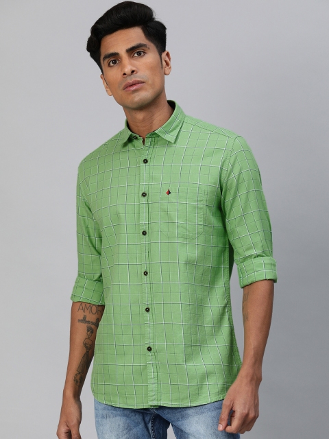 

British Club Men Green & White Slim Fit Checked Casual Shirt