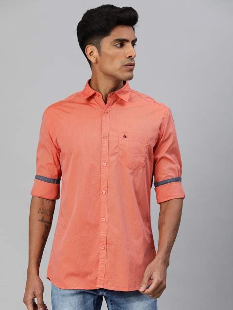 

British Club Men Peach-Coloured Slim Fit Solid Casual Shirt