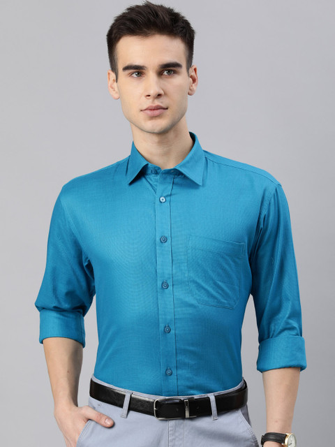 

British Club Men Blue Regular Fit Solid Semi Formal Shirt