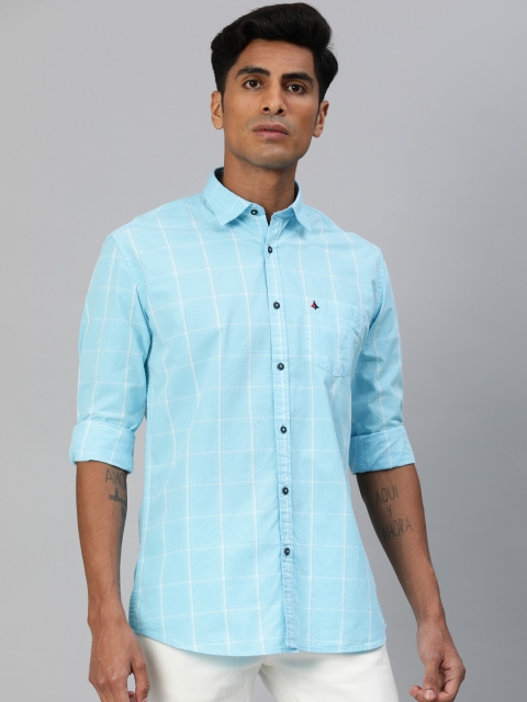 

British Club Men Blue & White Slim Fit Checked Casual Shirt