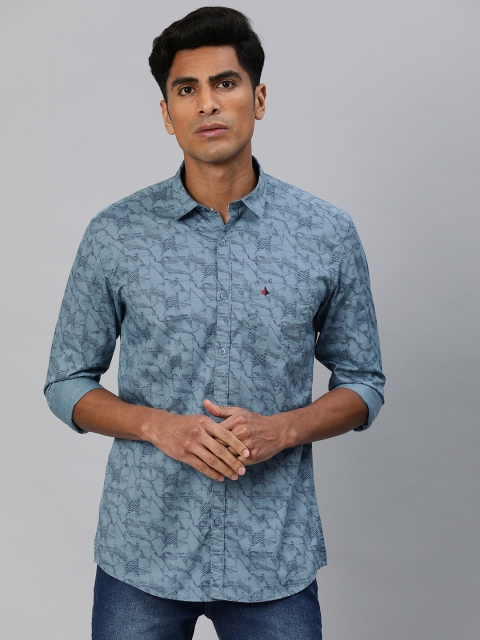 

British Club Men Blue Slim Fit Printed Casual Shirt