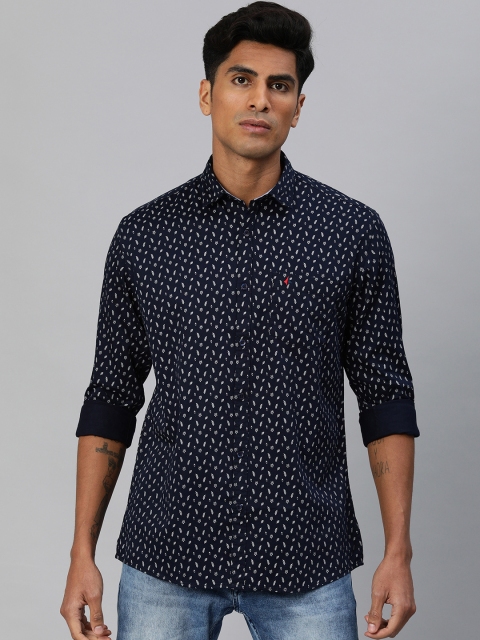 

British Club Men Navy Blue & White Slim Fit Printed Casual Shirt