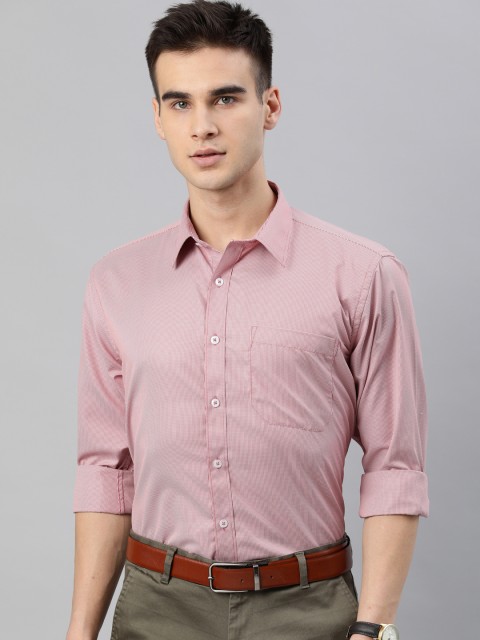 

British Club Men Red & White Regular Fit Self-Design Houndstooth Semi Formal Shirt