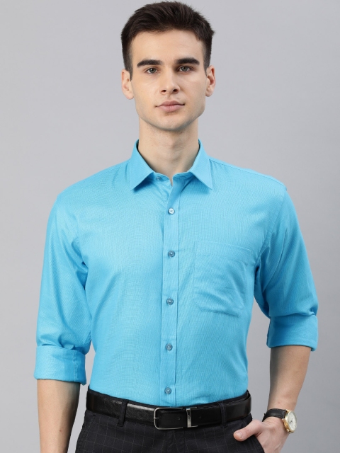

British Club Men Blue Regular Fit Self Design Formal Shirt