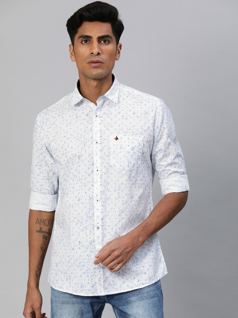 

British Club Men White & Blue Slim Fit Printed Casual Shirt