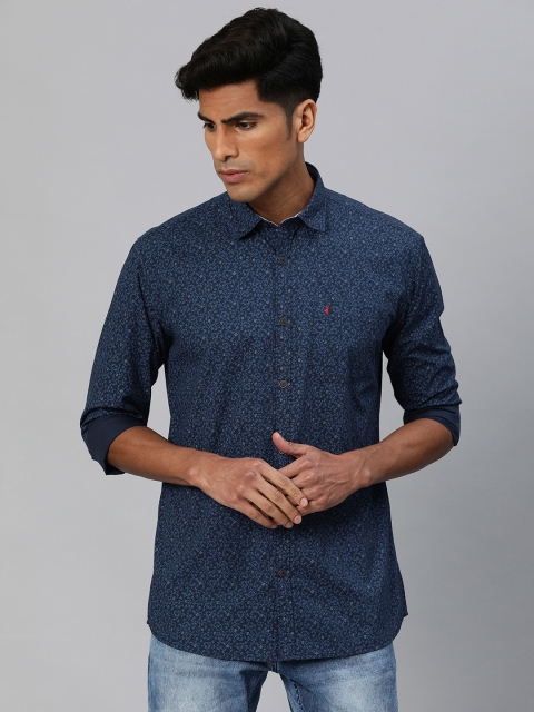 

British Club Men Navy Blue Slim Fit Printed Casual Shirt