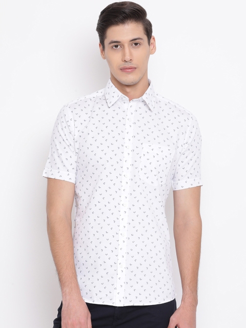 

Crimsoune Club Men White Slim Fit Printed Casual Shirt