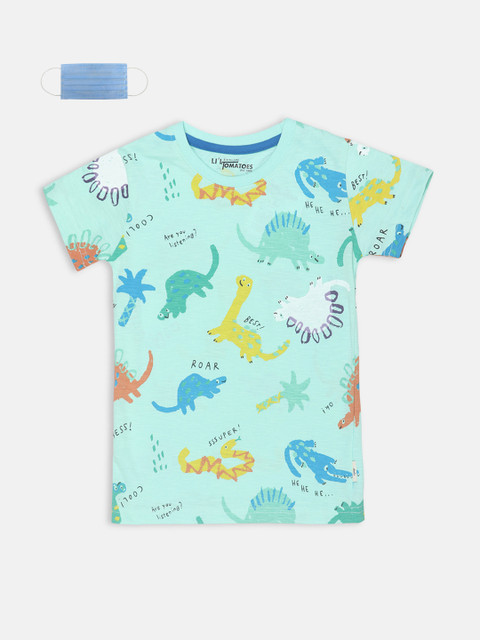 

Lil Tomatoes Boys Sea Green Printed Round Neck T-shirt