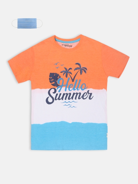 

Lil Tomatoes Boys Orange White Printed Round Neck T-shirt