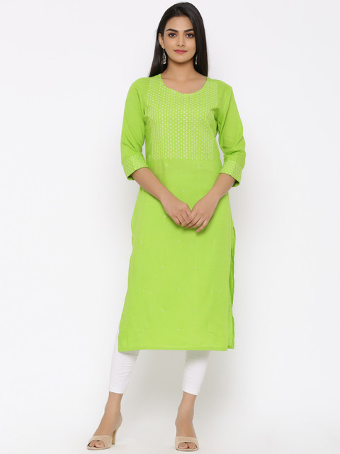 

Ishin Women Green Yoke Design Straight Kurta