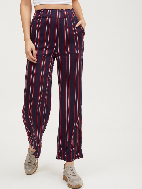 

Harpa Women Navy Blue & Red Regular Fit Striped Parallel Trousers