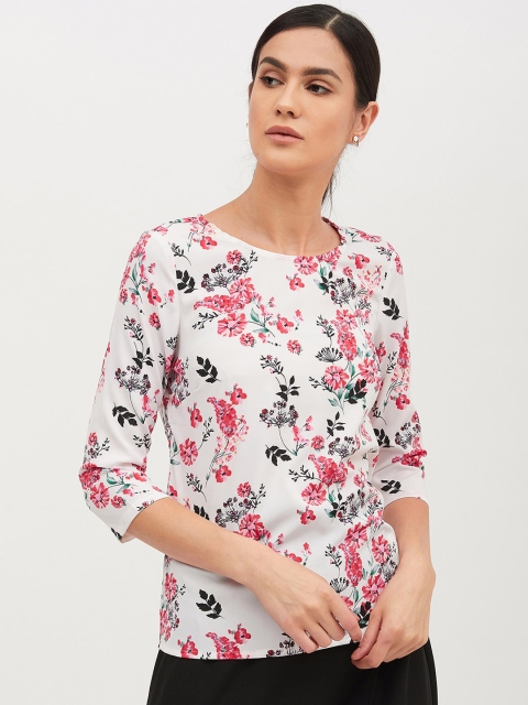 

Harpa Women White & Pink Printed Top