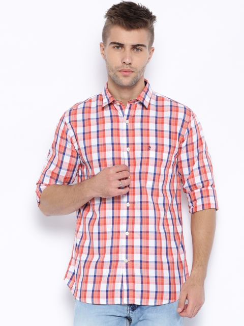 

IZOD Orange & White Checked Slim Casual Shirt
