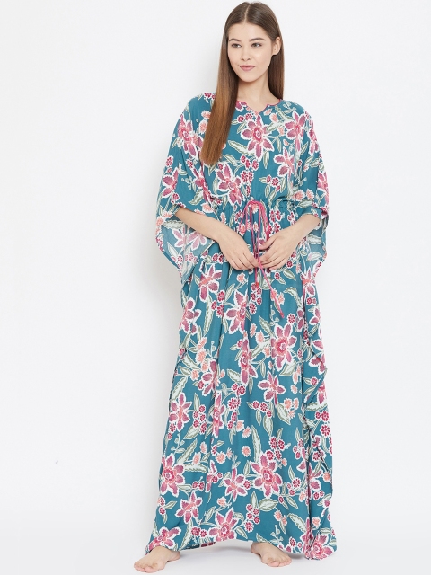 

The Kaftan Company Green Printed Nightdress