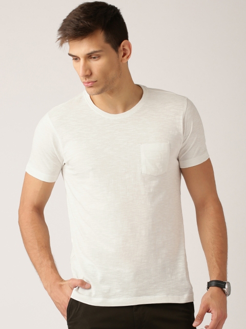 

ETHER Men Off-White Pure Cotton T-shirt with Pocket