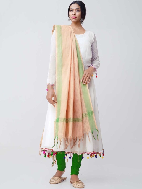 

Unnati Silks Cream-Coloured & Green Woven Design Sustainable Dupatta