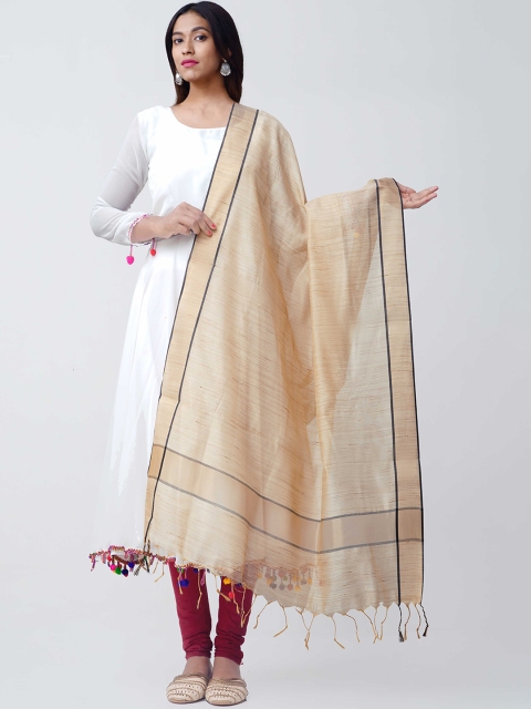 

Unnati Silks Cream Woven Design Chanderi Sico Sustainable Dupatta