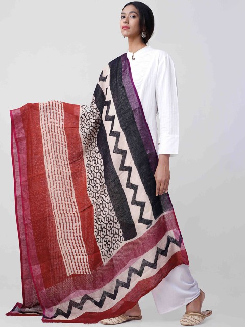 

Unnati Silks Multicoloured Printed Linen Sustainable Dupatta, Multi