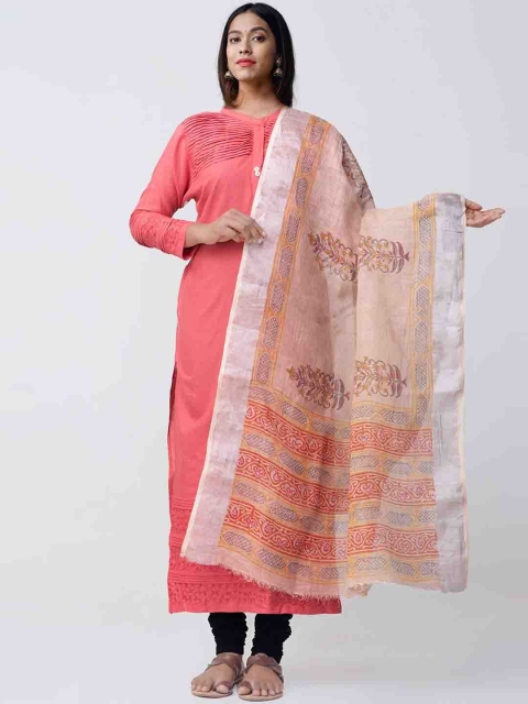 

Unnati Silks Beige Jaipuri Hand Block Printed Handloom Sustainable Dupatta