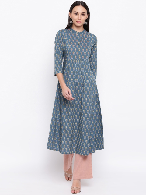 

Vbuyz Women Turquoise Blue & Yellow Printed Anarkali Kurta