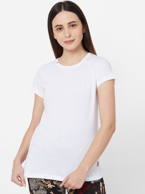 

Sweet Dreams Women White Solid Round Neck T-shirt