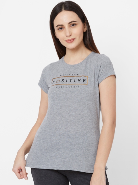 

Sweet Dreams Women Grey Melange Printed Round Neck T-shirt