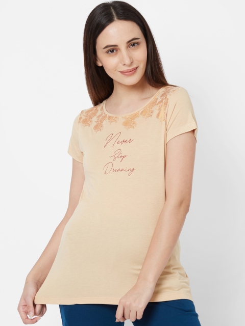 

Sweet Dreams Women Beige Printed Round Neck T-shirt