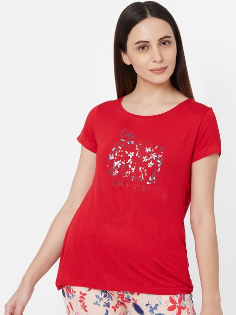 

Sweet Dreams Women Red Printed Round Neck Lounge T-shirt