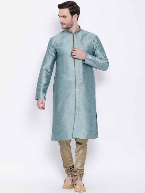 

Lakshya by Manish Men Blue Self Design Kurta with Churidar