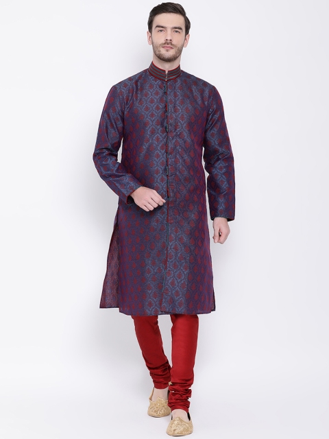 

Lakshya by Manish Men Purple Self Design Kurta with Churidar