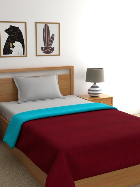 

BIANCA Maroon & Turquoise Blue Solid AC Room 300 GSM Reversible Single Bed Comforter