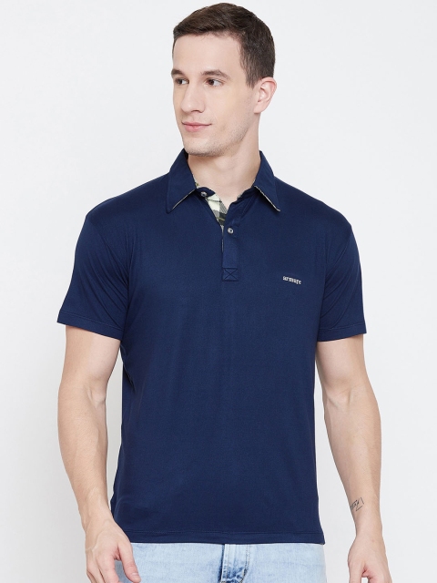 

armure Men Navy Blue Solid Polo Collar T-shirt