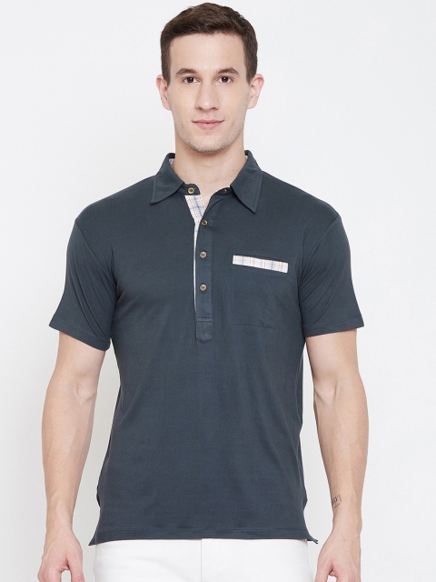 

armure Men Navy Blue Checked Polo Collar T-shirt