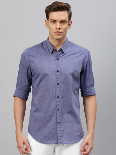 

RARE RABBIT Men Navy Blue Tailored Fit Self Design Casual Shirt