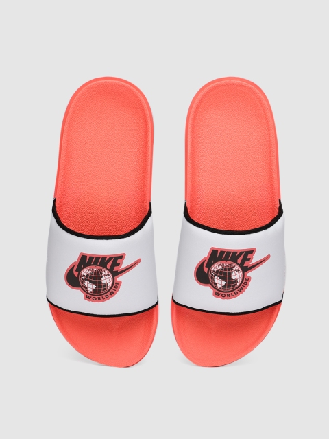 

Nike Women White & Coral Orange OFFCOURT Printed Sliders