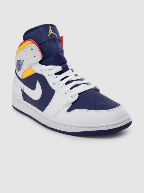 

Nike Men White & Blue AIR JORDAN 1 Mid-Top Colourblocked Sneakers