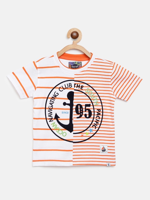 

Nauti Nati Boys Orange & White Striped Round Neck T-shirt