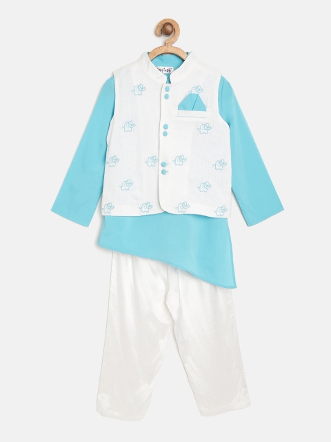 

Nauti Nati Boys Turquoise Blue & White Solid Kurta with Pyjamas & Nehru Jacket