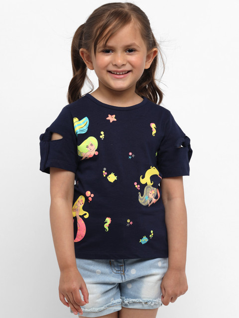 

Nauti Nati Girls Navy Blue Mermaid Printed Top