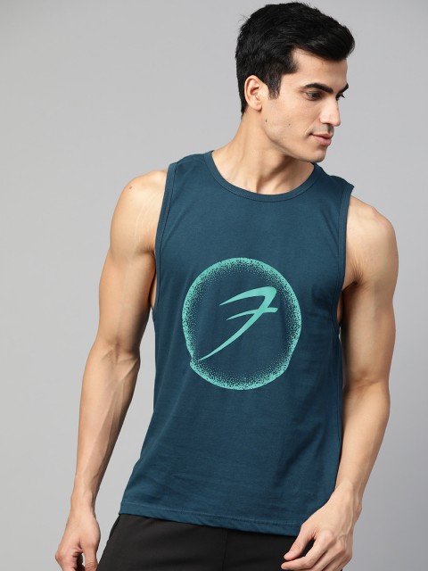 

FUAARK Men Teal Blue Printed Slim Fit Round Neck T-shirt