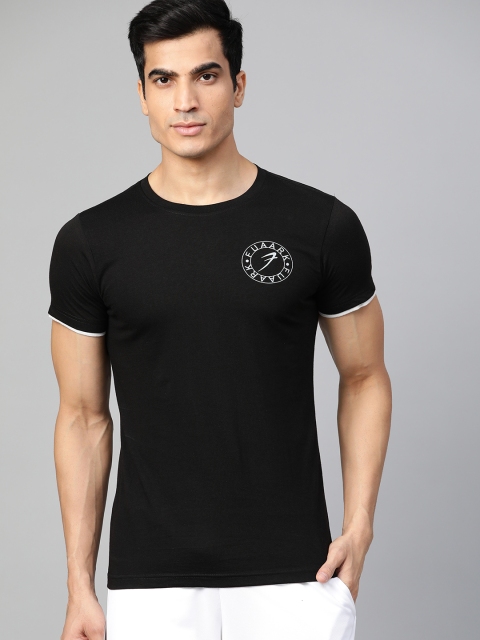 

FUAARK Men Black Solid Round Neck T-shirt