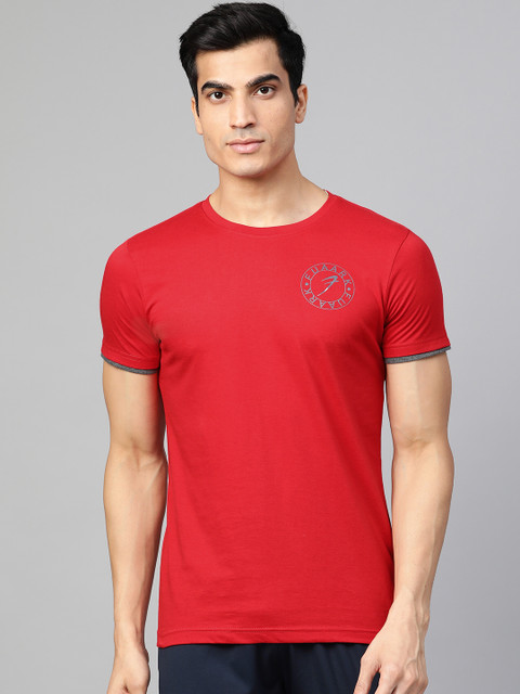 

FUAARK Men Red Solid Round Neck T-shirt