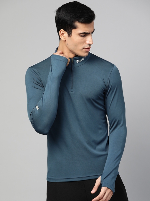 

FUAARK Men Teal Blue Solid Slim Fit High Neck T-shirt