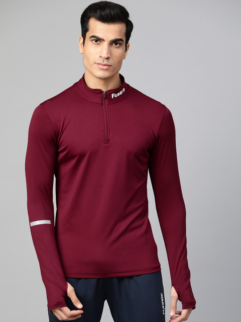 

FUAARK Men Maroon Solid High Neck T-shirt