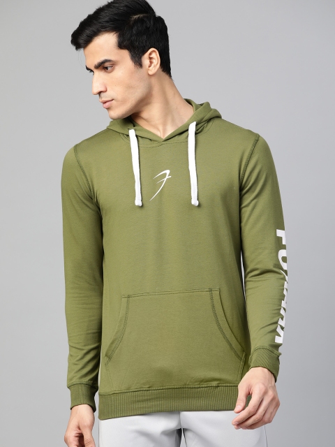 

FUAARK Men Green Solid Antimicrobial Hooded Sweatshirt